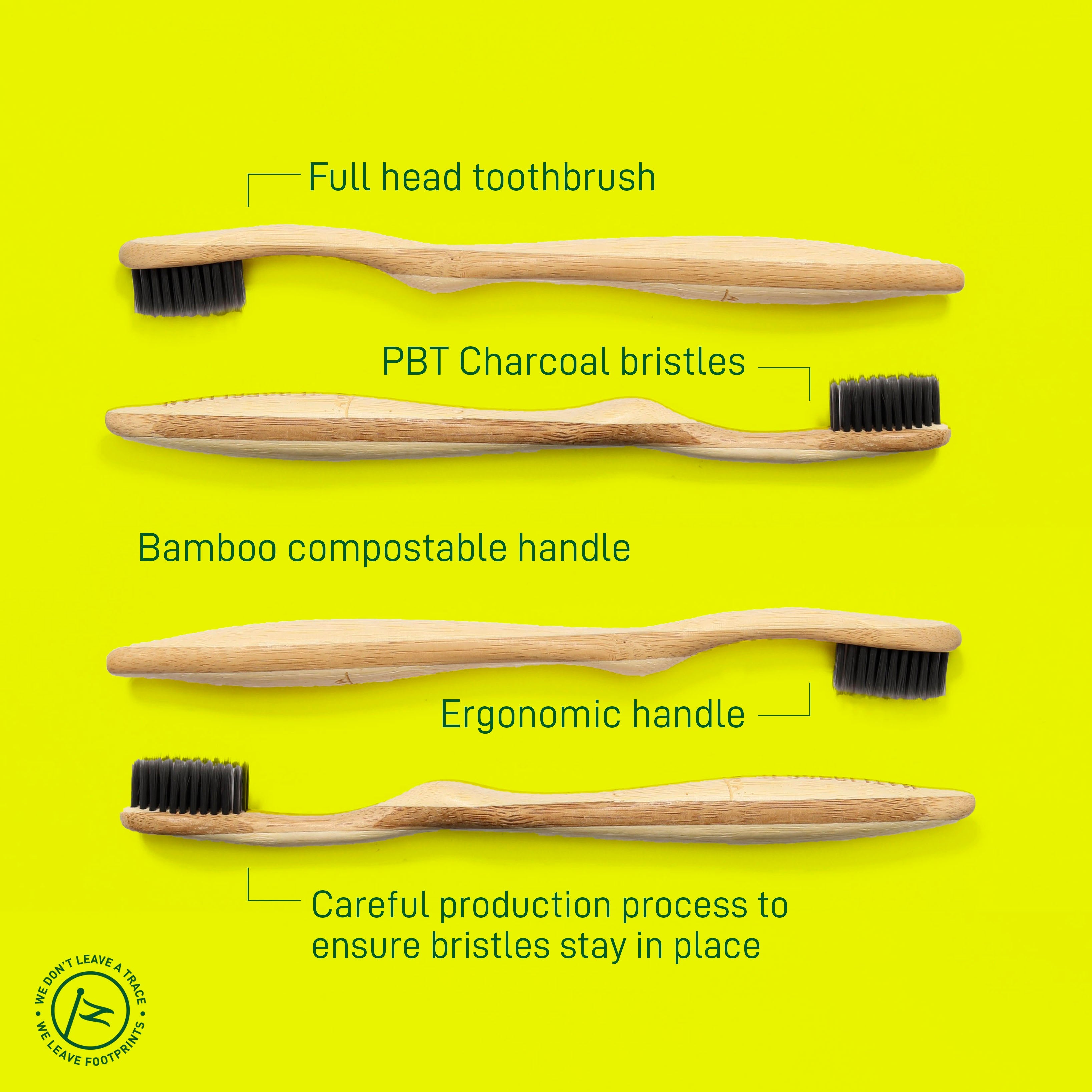 Bamboo Toothbrush with Charcoal Bristles - 4 Pack