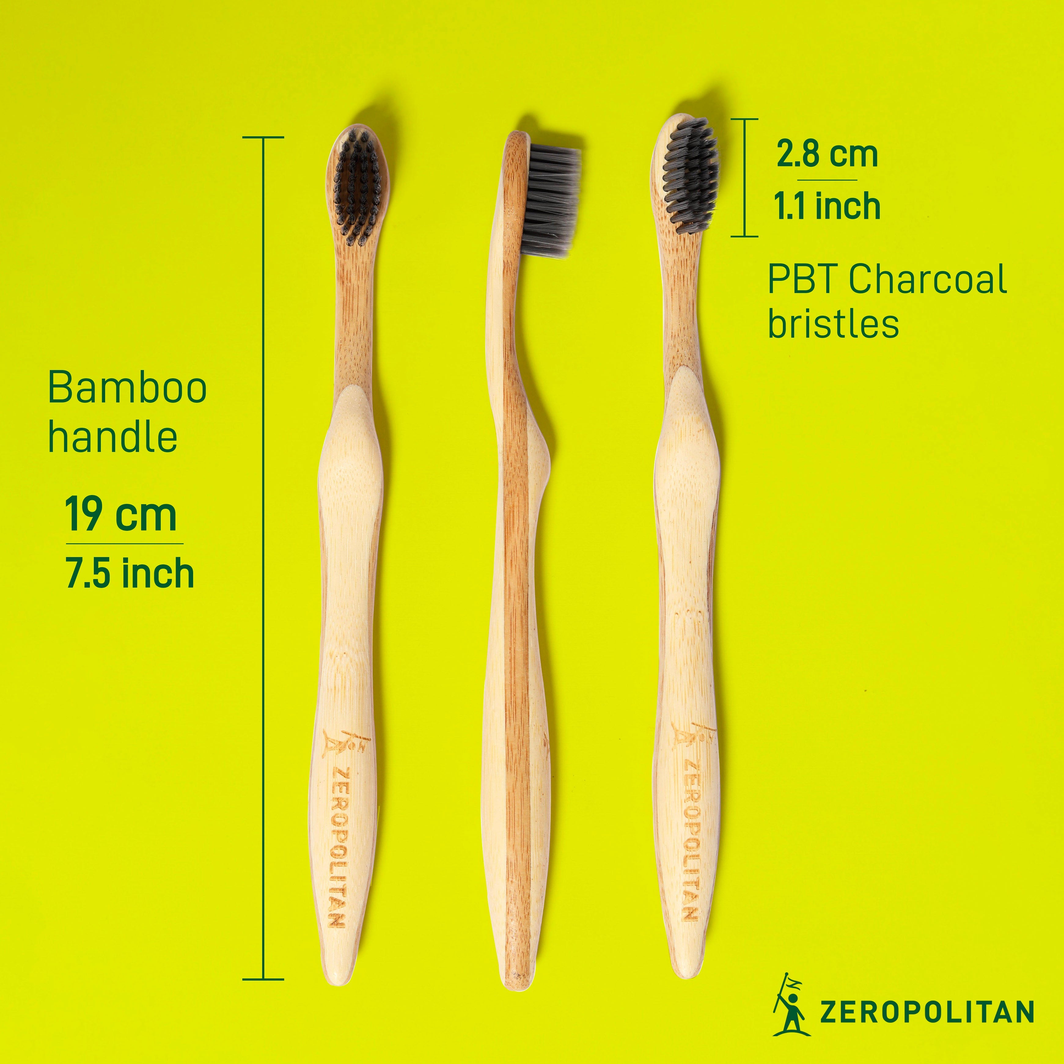 Bamboo Toothbrush with Charcoal Bristles - 4 Pack